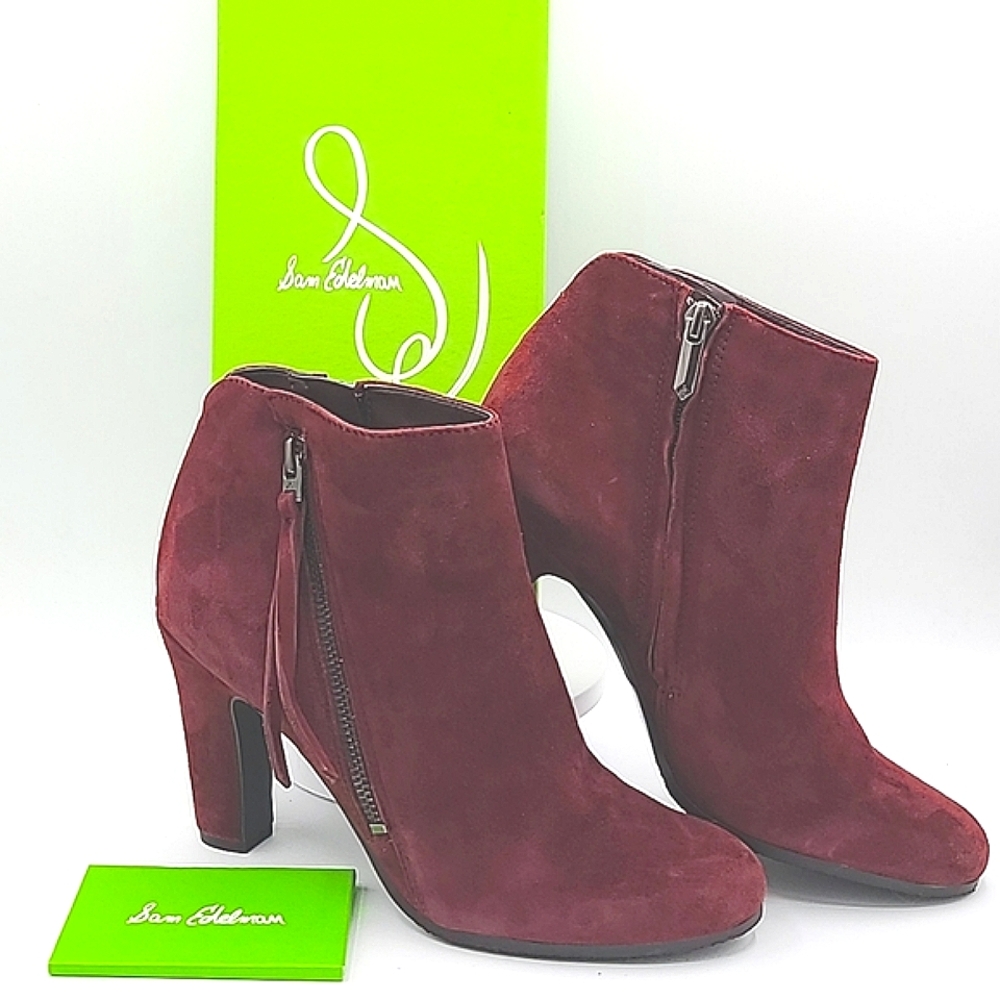 Sam Edelman Sadee Burgundy Suede Ankle Booties - Picture 1 of 8